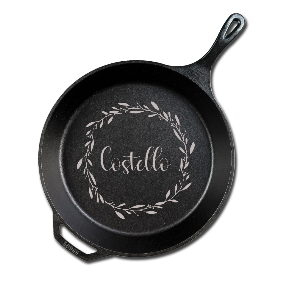Custom Cast Iron Skillet with engraved family recipe
