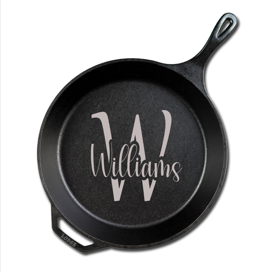 Custom Cast Iron Skillet with engraved family recipe