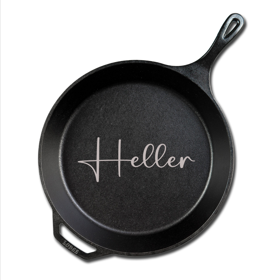 Custom Cast Iron Skillet with engraved family recipe