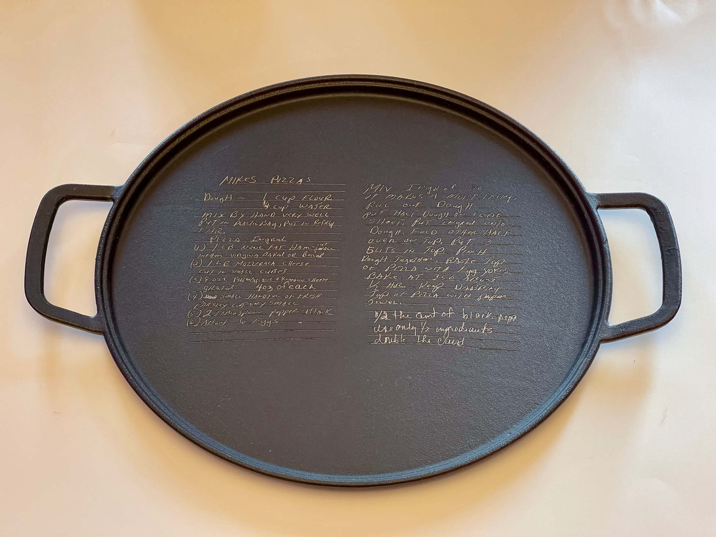 Custom Cast Iron Skillet with engraved family recipe