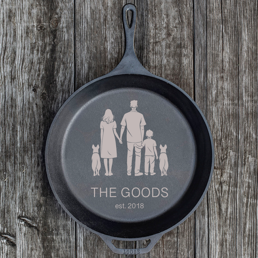 Custom Cast Iron Skillet with engraved family recipe