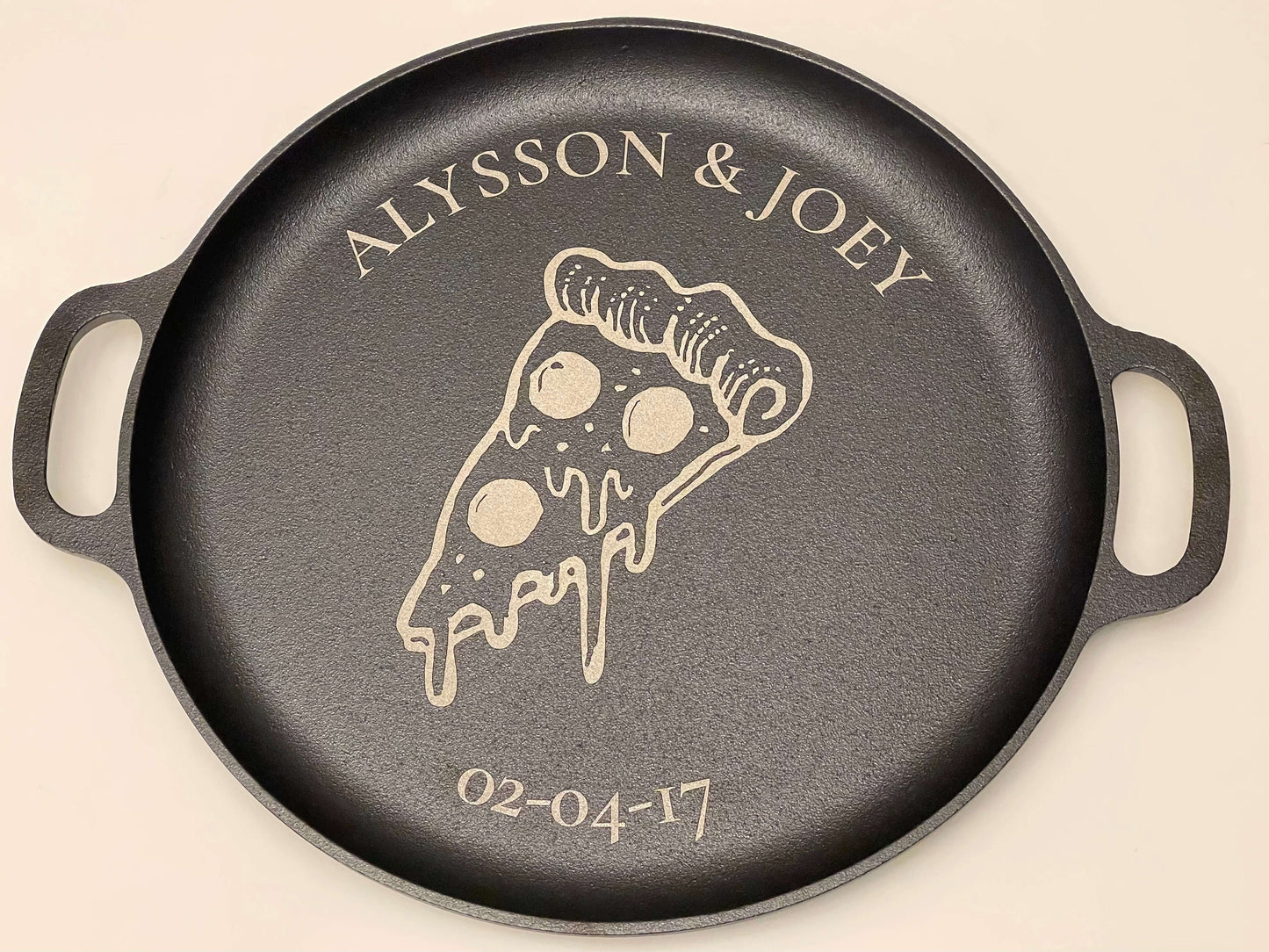 14" Cast Iron Pizza Pan, Custom Laser Engraved